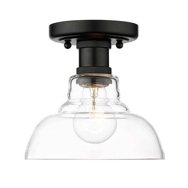 Carver Matte Black and Clear Glass One-Light Flush Mount, image 2